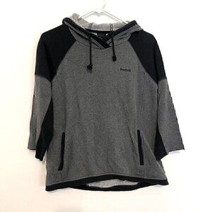 REEBOK Dark Gray Black Colorblock 3/4 Sleeve Pullover Hoodie Sweatshirt ALTERED